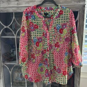 Talbots Multicolor Floral Button Down Blouse